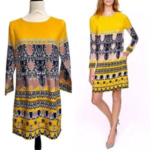 J.Crew Factory paisley print shift dress in mustard yellow
